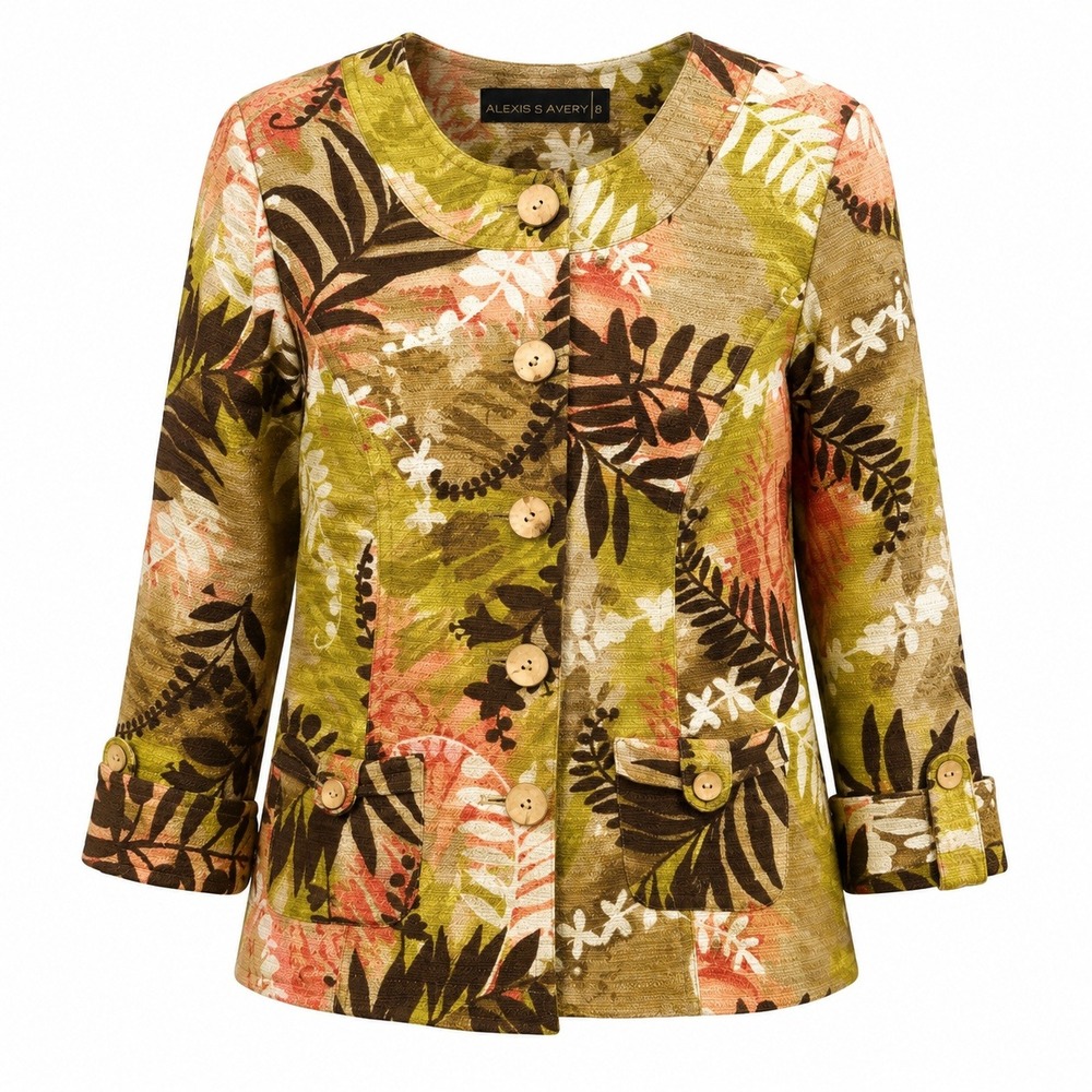 Alexis & Avery Boho Botanical‎ Linen Blend Jacket Women's Size 8 Artsy Coastal